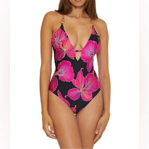 Trina Turk Black and Pink Floral One Piece Swimsuit